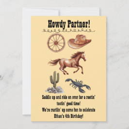 Convites Watercolor Western Kid Art Tan