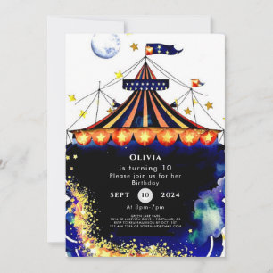 Convites Watercolor Whimsic Circus Birthday