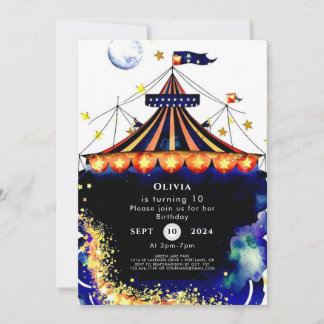 Convites Watercolor Whimsic Circus Birthday