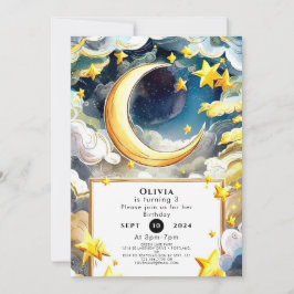 Convites Watercolor Whimsical Moon Birthday
