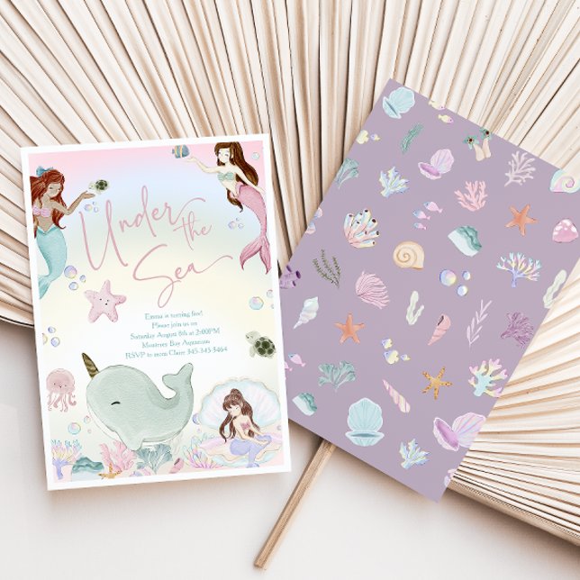 Convites Watercolor Whimsical Sereids Girls Aniversário (Criador carregado)