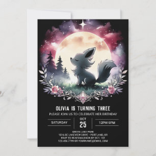 Convites Watercolor Whimsical Wolf Birthday