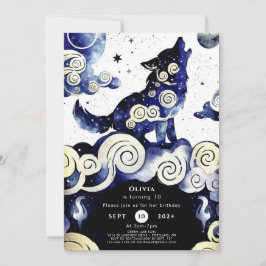 Convites Watercolor Whimsy Wolf Birthday