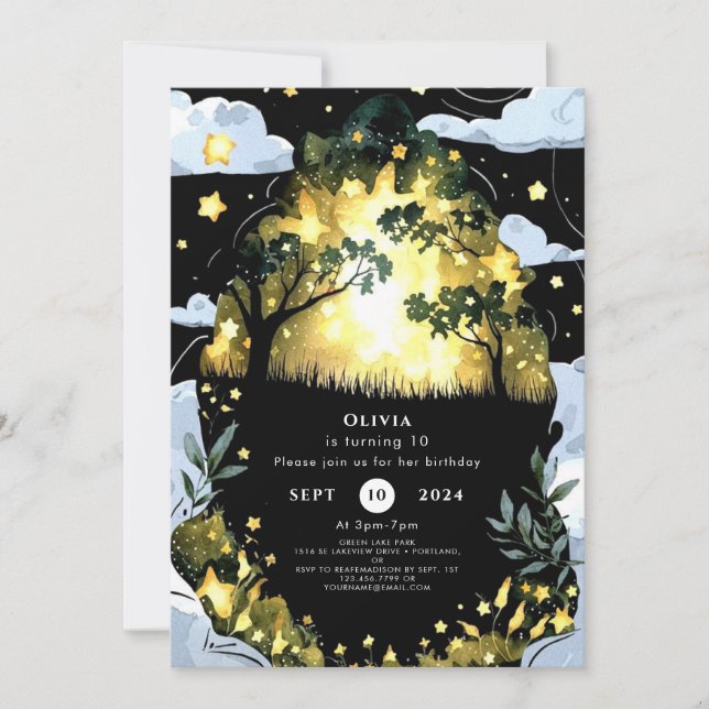 Convites Watercolor Whimsy Woodland Birthday (Frente)