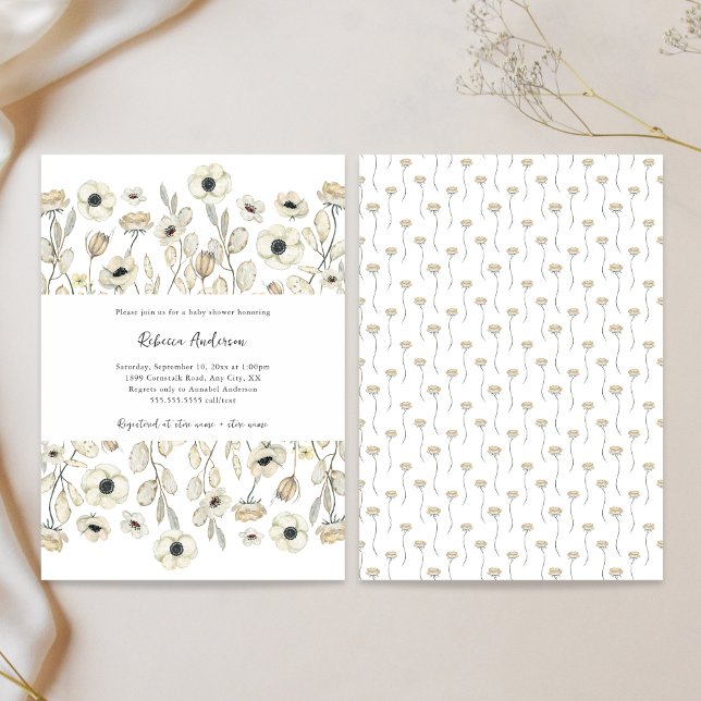 Convites Watercolor White Floral neutral gender baby shower (Criador carregado)