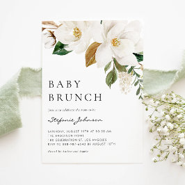 Convites Watercolor White Magnolia Rustic Baby Brunch