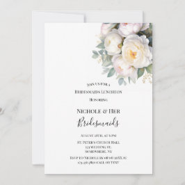 Convites Watercolor White Peonies Bridesmaids Luncheon