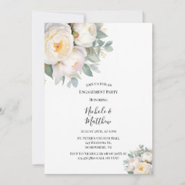 Convites Watercolor White Peonies Engagement Party