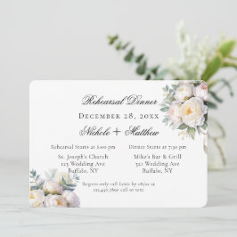 Convites Watercolor White Peonies Wedding Rehearsal Dinner
