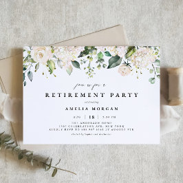 Convites Watercolor White Rose & Hydrangea Retirement Party