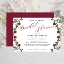 Watercolor White Roses Cranberry Bridal Shower 