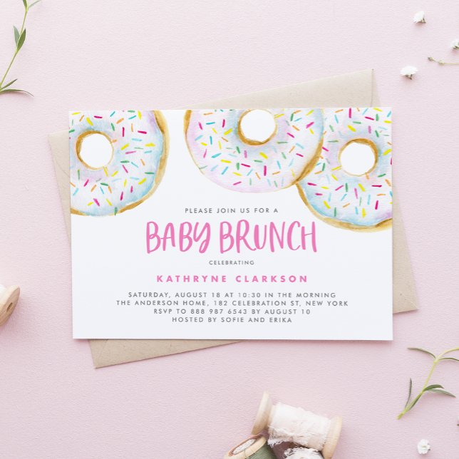Convites Watercolor White Sprinkle Rosquinha Baby Brunch (Criador carregado)
