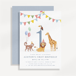 Convites Watercolor Wild Animals First Birthday