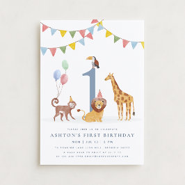 Convites Watercolor Wild Animals First Birthday