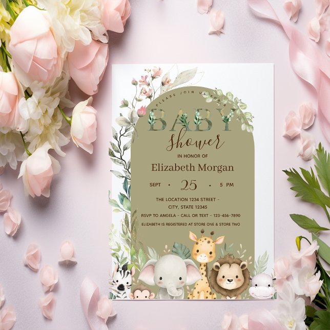 Convites Watercolor Wild Animals Flowers Baby Shower   (Criador carregado)