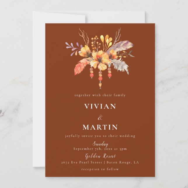 Convites Watercolor Wild Floral Terracotta Wedding (Frente)