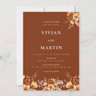 Convites Watercolor Wild Floral Terracotta Wedding