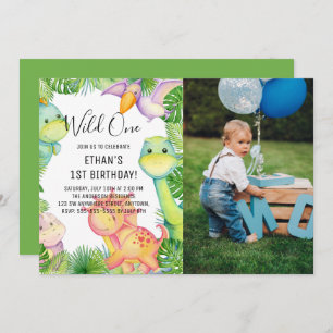 Convites Watercolor Wild One Dinosaur - Foto do primeiro an