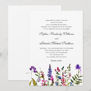 Convites Watercolor Wildflower 3 estabelece casamento dos