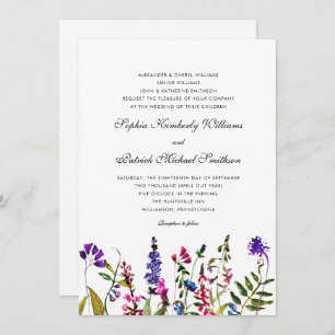 Convites Watercolor Wildflower 3 estabelece o casamento d