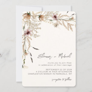 Convites Watercolor Wildflower Beige Weditation