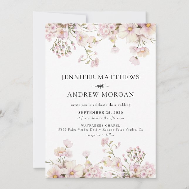 Convites Watercolor Wildflower | Boho Flower Wedding (Frente)