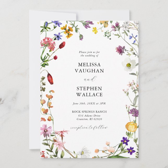 Convites Watercolor Wildflower Boho Weding (Frente)