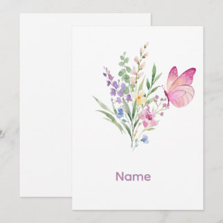 Convites Watercolor Wildflower Bouquet with Pink Butterfly