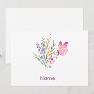 Convites Watercolor Wildflower Bouquet with Pink Butterfly