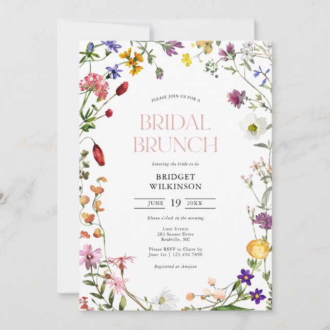 Convites Watercolor Wildflower Bridal BrunChá de panela (Frente)