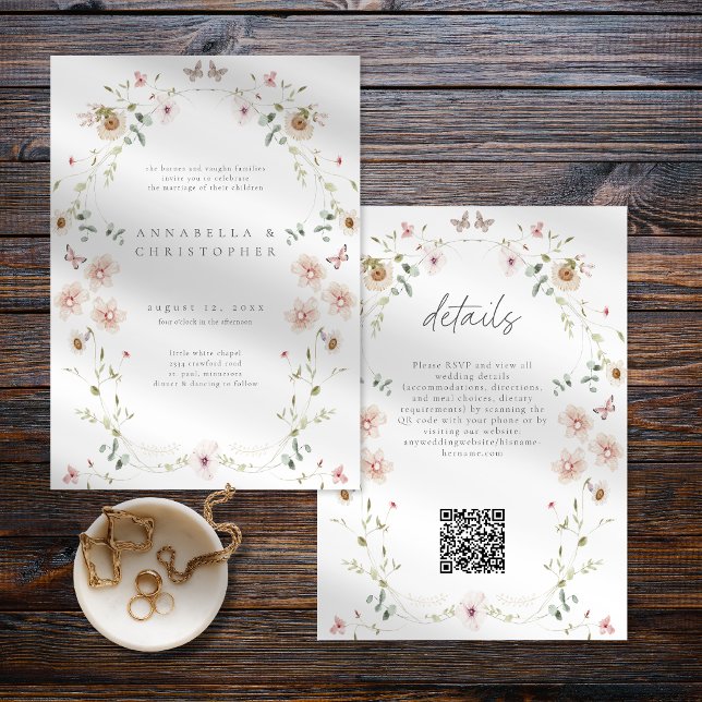 Convites Watercolor Wildflower Butterfly Modern Wedding (Watercolor Wildflower Butterfly Modern Wedding Invitation)