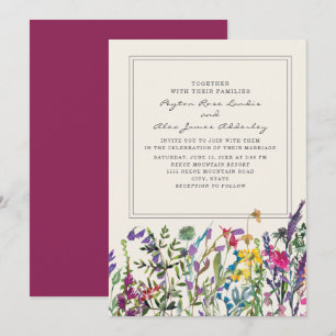 Convites Watercolor Wildflower Cream Purple Wedes