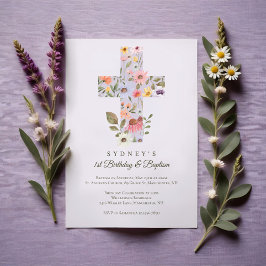 Convites Watercolor Wildflower Cross primeiro aniversario B