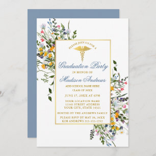 Convites Watercolor Wildflower Dusty Blue Nurse Party (Form