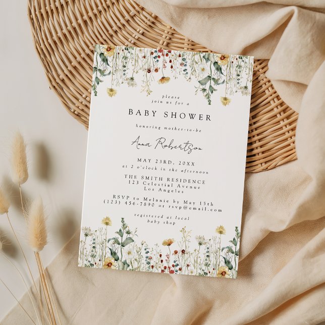 Convites Watercolor Wildflower Field Baby Shower (Criador carregado)