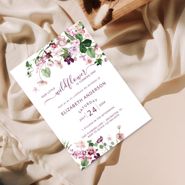 Convites Watercolor Wildflower First Birthday Invance (Criador carregado)