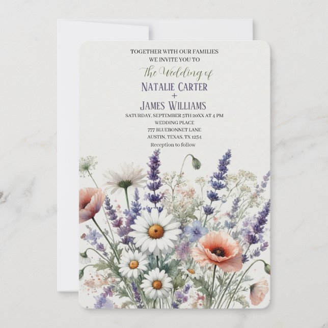 Convites Watercolor Wildflower Floral Weditation (Frente)