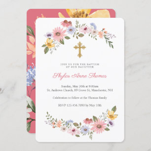 Convites Watercolor Wildflower Floral Wreath Baptism