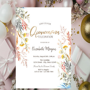Convites Watercolor Wildflower Meadow Dried Quinceañera