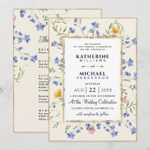 Convites Watercolor Wildflower QR Code Detalhes RSVP Casame