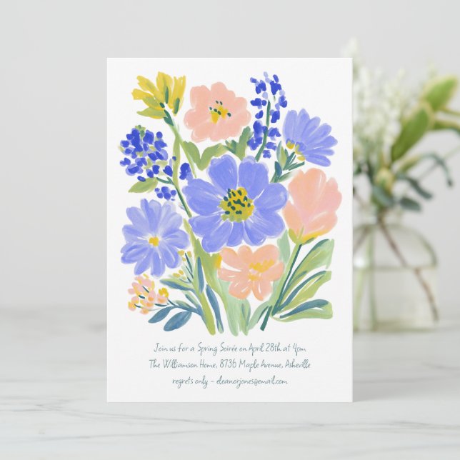 Convites Watercolor Wildflower Spring Soiree Garden Party (Em pé/Frente)