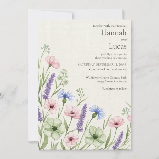 Convites Watercolor Wildflower Wedation Modelo (Frente)