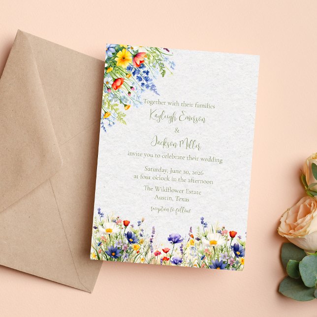 Convites Watercolor Wildflower Wedding Invitation (Criador carregado)
