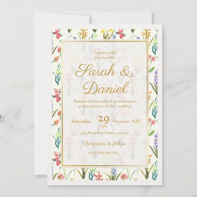 Convites Watercolor Wildflower Weditation Editable (Frente)