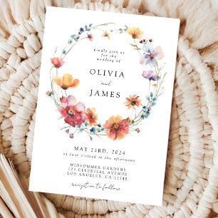 Convites Watercolor Wildflower Wreath Weds