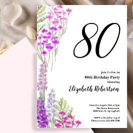 Convites Watercolor Wildflowers 80th Birthday Invitation