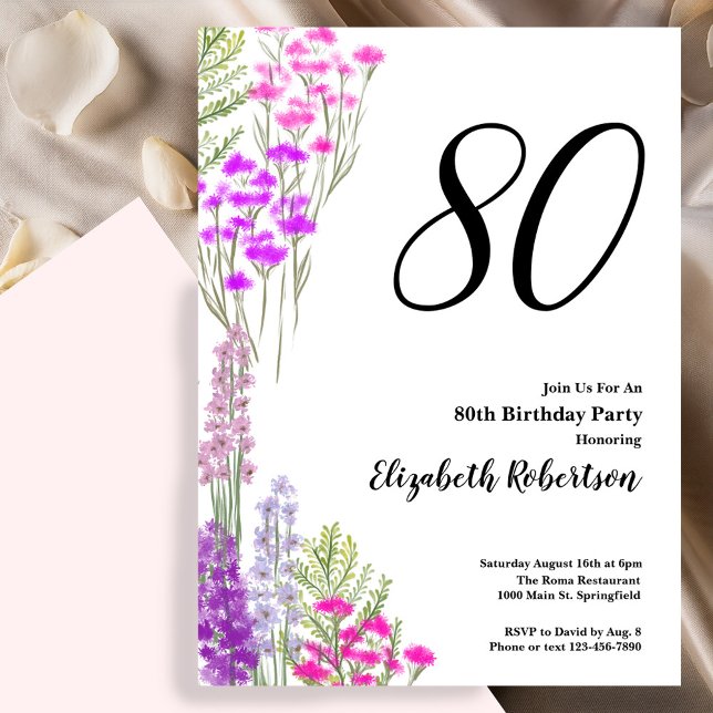 Convites Watercolor Wildflowers 80th Birthday Invitation (Criador carregado)
