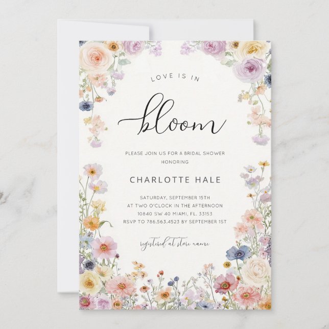 Convites Watercolor Wildflowers Bridal Shower (Frente)