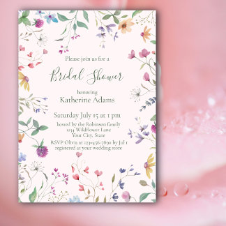 Convites Watercolor Wildflowers Bridal Shower Invitation
