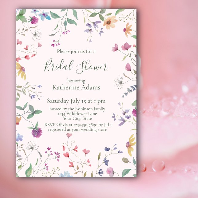 Convites Watercolor Wildflowers Bridal Shower Invitation (Criador carregado)
